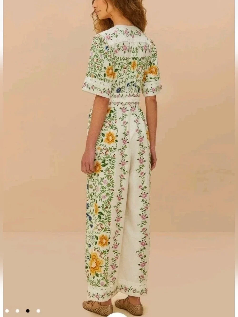 Farm Rio Off White Folk Floral Jumpsuit